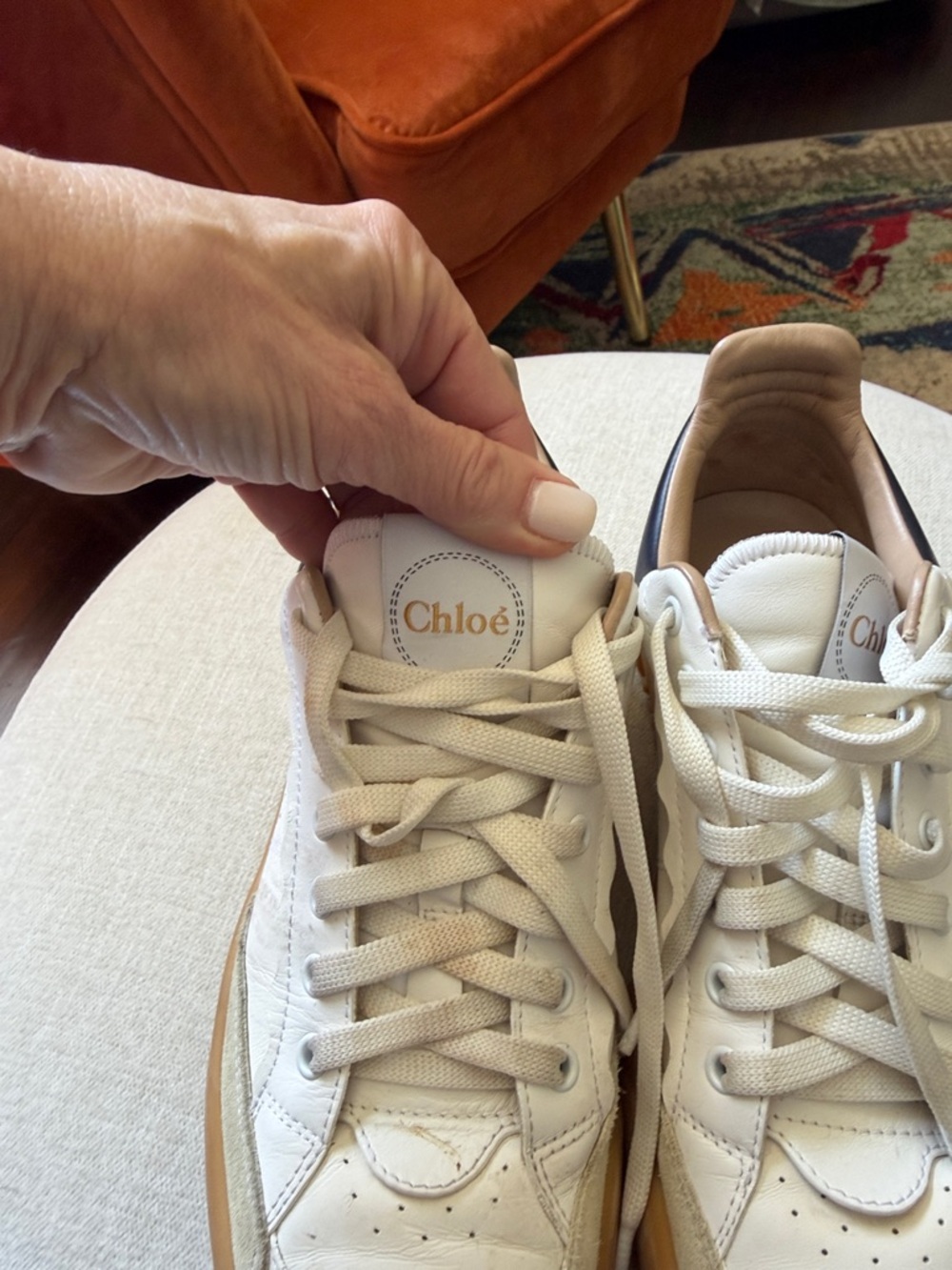 Chloé White & Tan Platform Sneakers - Picture 2 of 6
